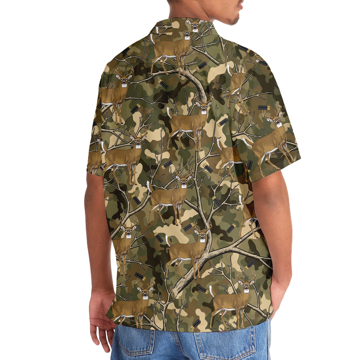 Camouflage White Tailed Deer Hunting Hawaiian Shirt