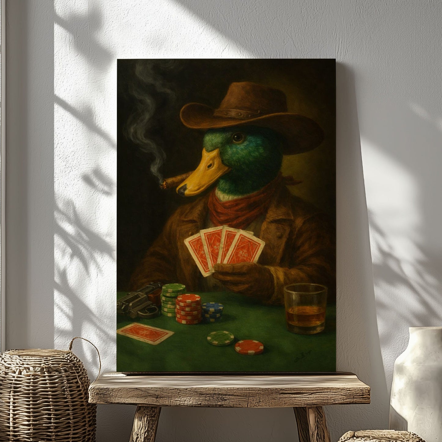 Playing Poker Duck Wall Art Decor Cabin Gift for Hunters