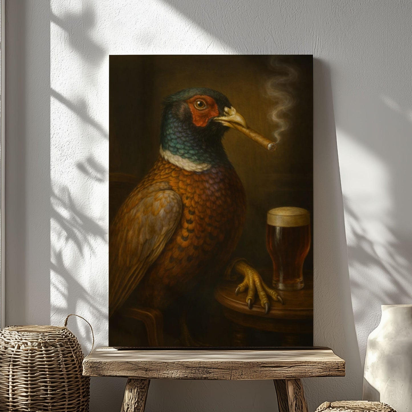 Pheasant Beer and Cigar Canvas Wall Art