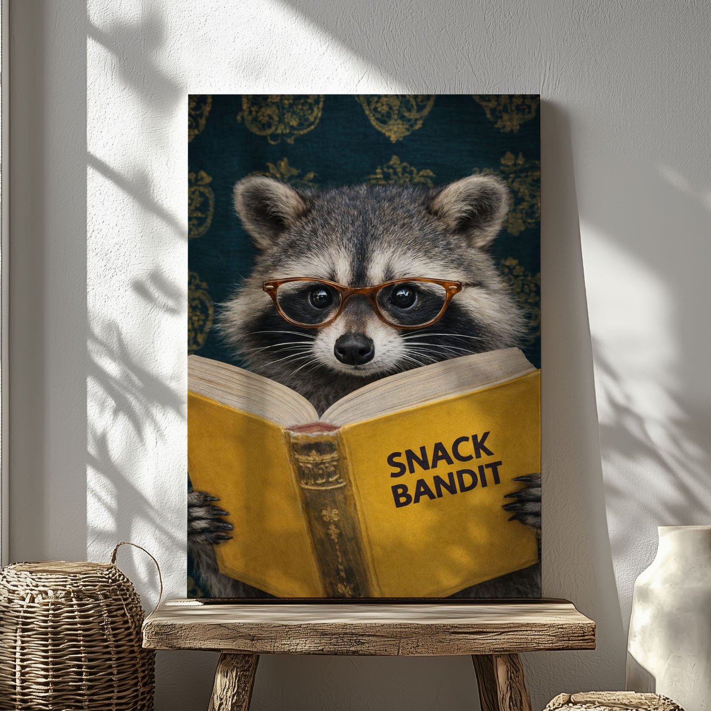 Snack Bandit Raccoon Wall Art Funny Reading Raccoon Canvas Decor