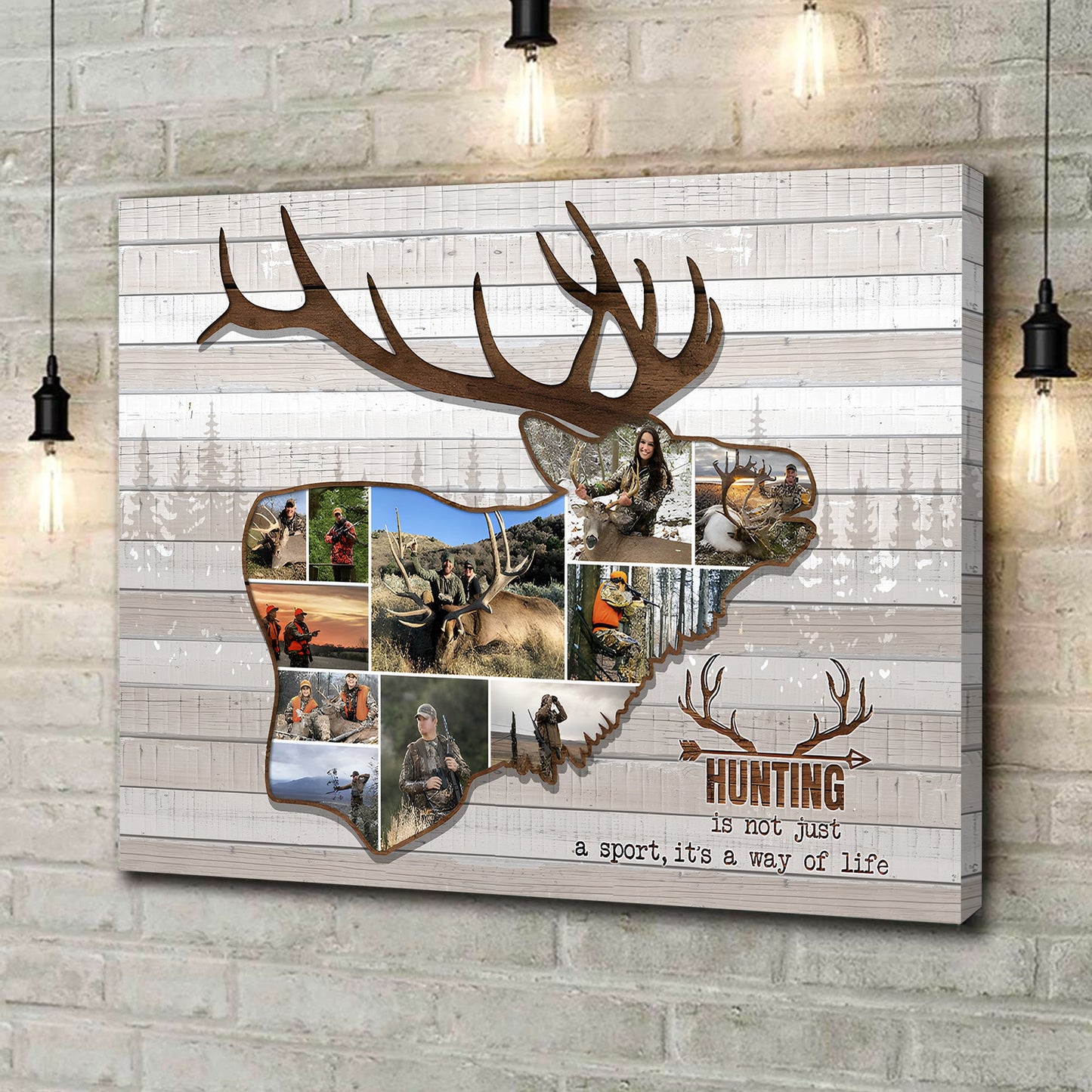 Personalized Hunting Photo Collage Wall Art Canvas - Deer Buck Silhouette Gift for Hunters