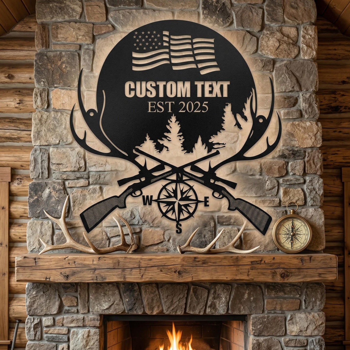 Custom Deer Antler metal sign , Personalized Hunting Wall Decor for Cabin