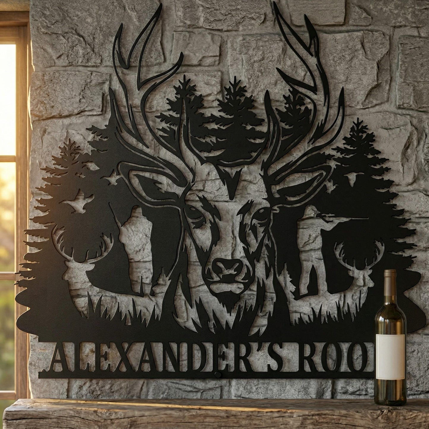 Personalized Deer Head Wall Decor, Majestic Buck Deer Wall Mount Metal Sign