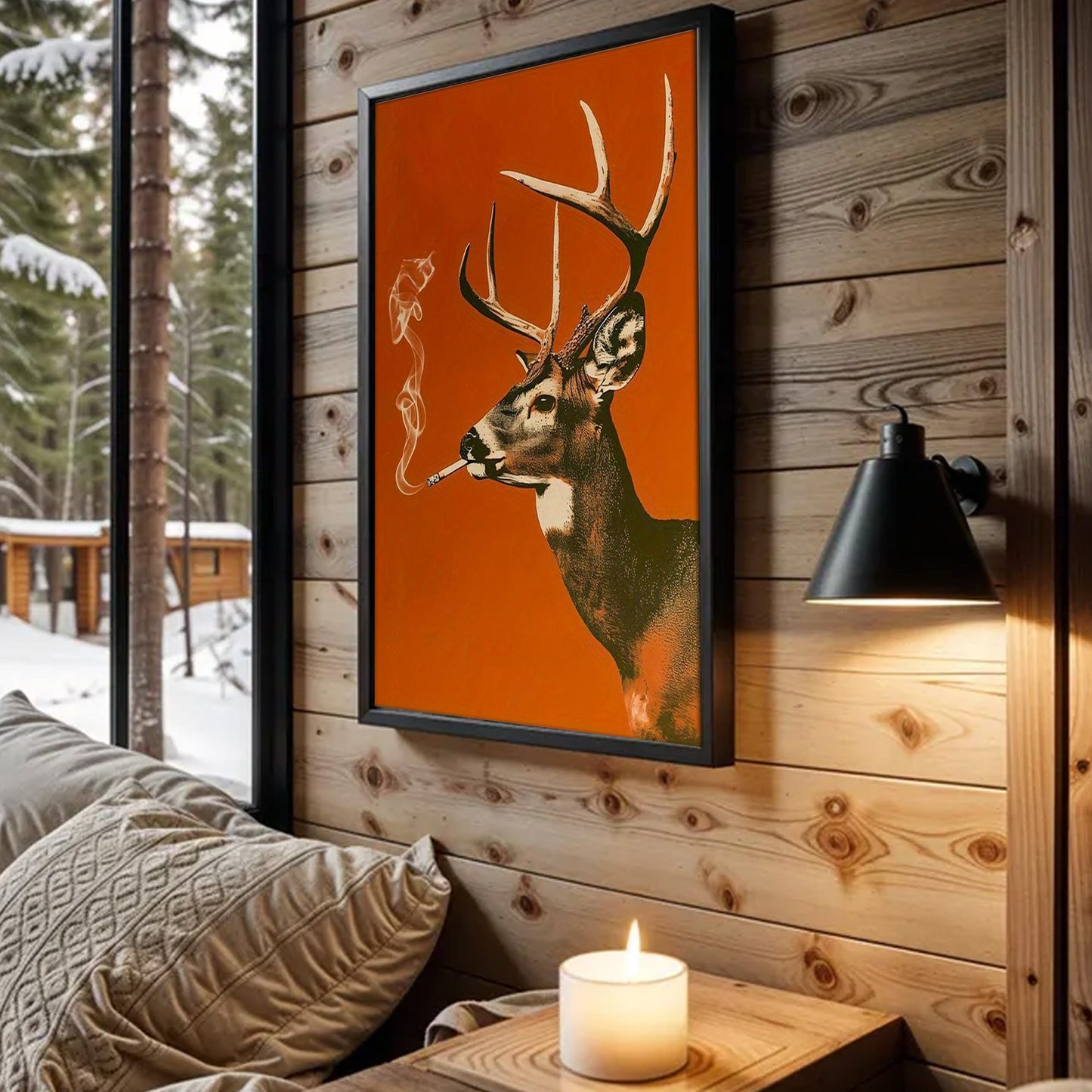 Smoking Buck Deer Canvas – Funny Hunting Wall Art for Man Caves - Gift for Hunters