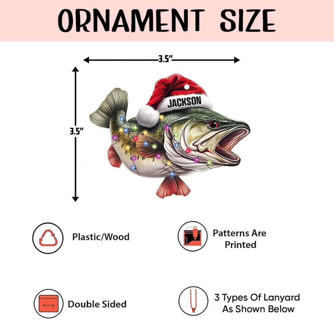 Personalized Fishing 2D Flat Ornament, Custom Name Christmas Ornament, Fisherman Ornament