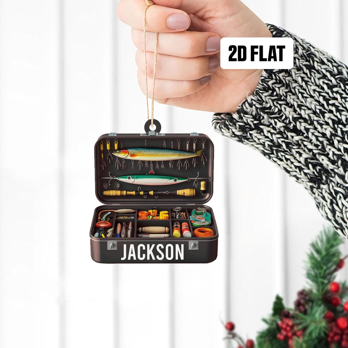 Custom Name Christmas Ornament, Fisherman Ornament, Fishing Dad Ornament