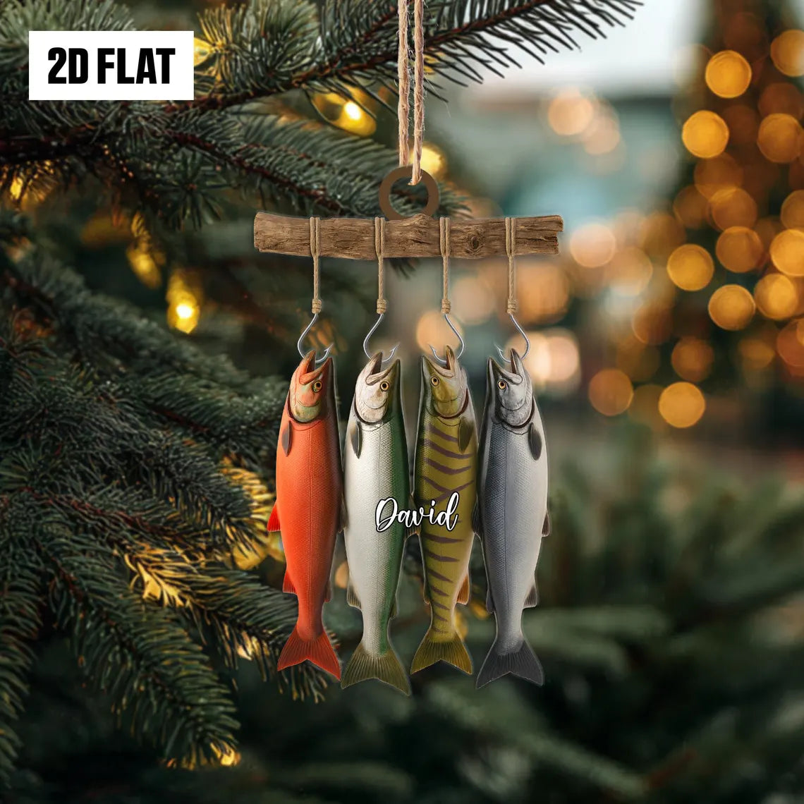 Personalized Salmon 2D Flat Ornament, Custom Name Fishing Christmas Ornament