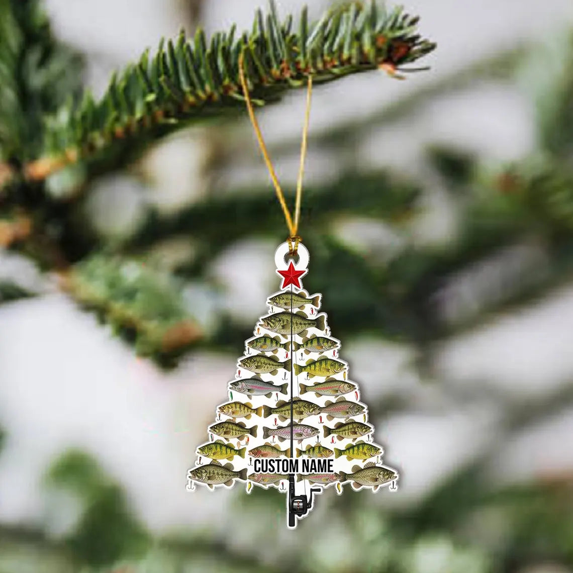 Custom Fishing Christmas Ornament, Personalized Fish Tree Design with Rod
