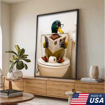 Funny Duck Bathroom Canvas Wall Art – Unique Gift for Hunters, Wildlife Lovers & Cabin Decor