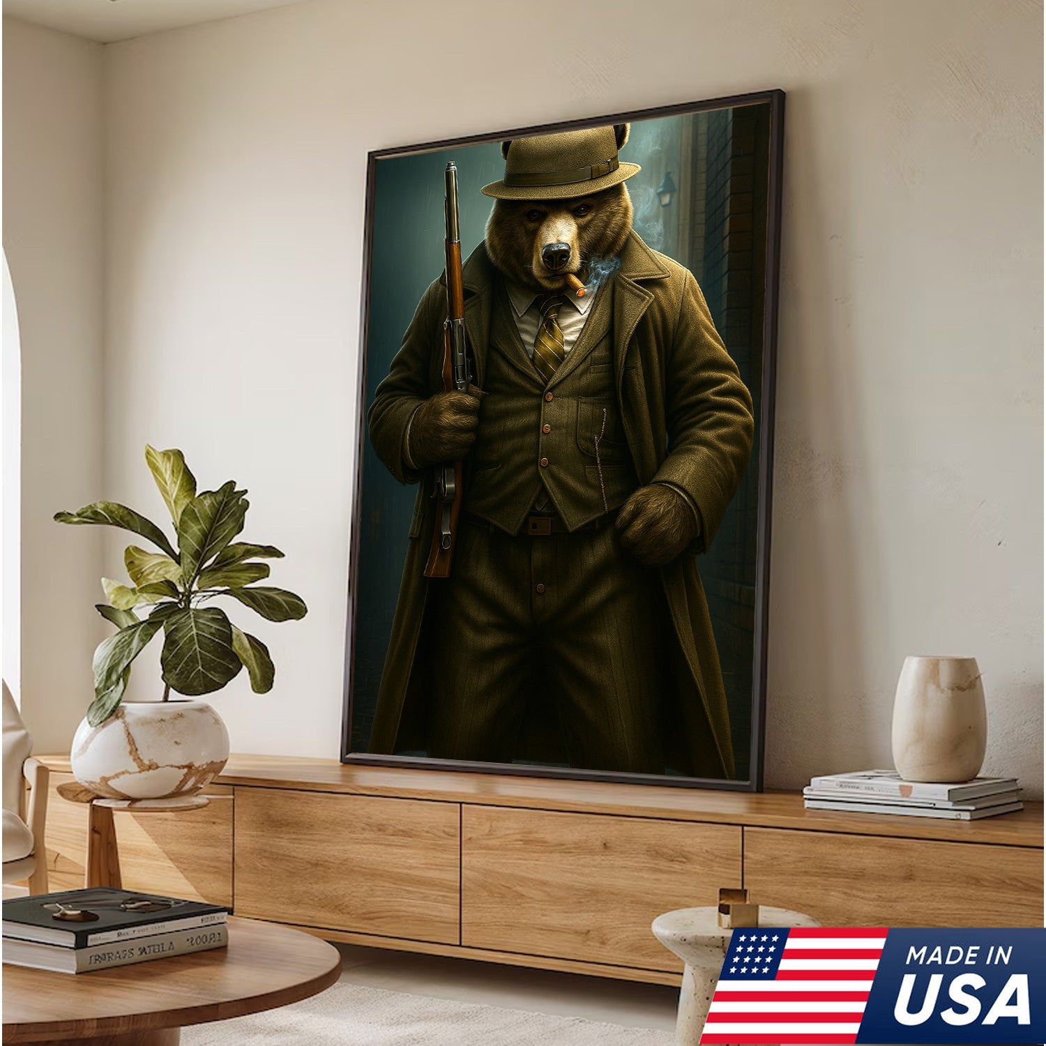 Vintage Gentleman Bear Hunter Canvas – Rustic Lodge Wall Art for Hunters & Outdoorsmen