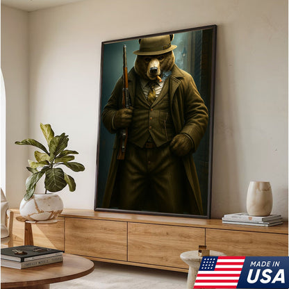 Vintage Gentleman Bear Hunter Canvas – Rustic Lodge Wall Art for Hunters & Outdoorsmen
