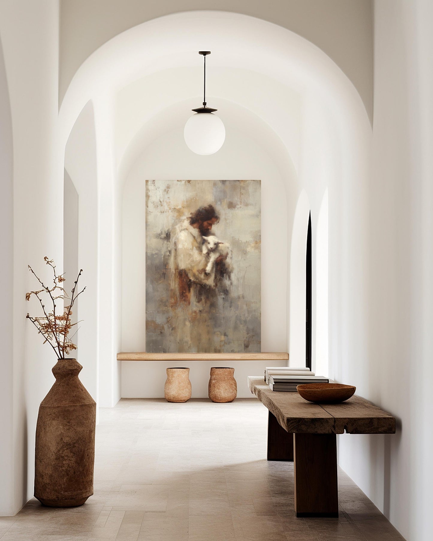 Jesus Holding Lamb Canvas Art: Modern Christian Wall Decor