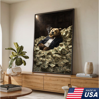 Luxury Bear Wall Art Canvas Print, Powerful Wealth Animal Portrait Illustration
