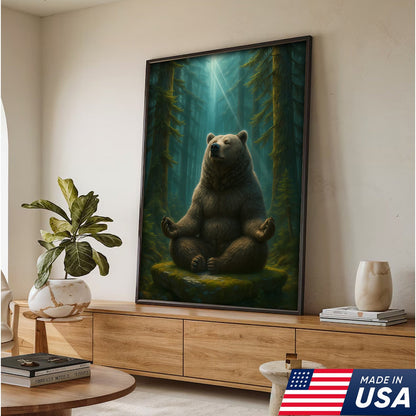 Zen Bear Wall Art – Meditating Bear Canvas for Cabin, Nature Lovers & Rustic Home Decor