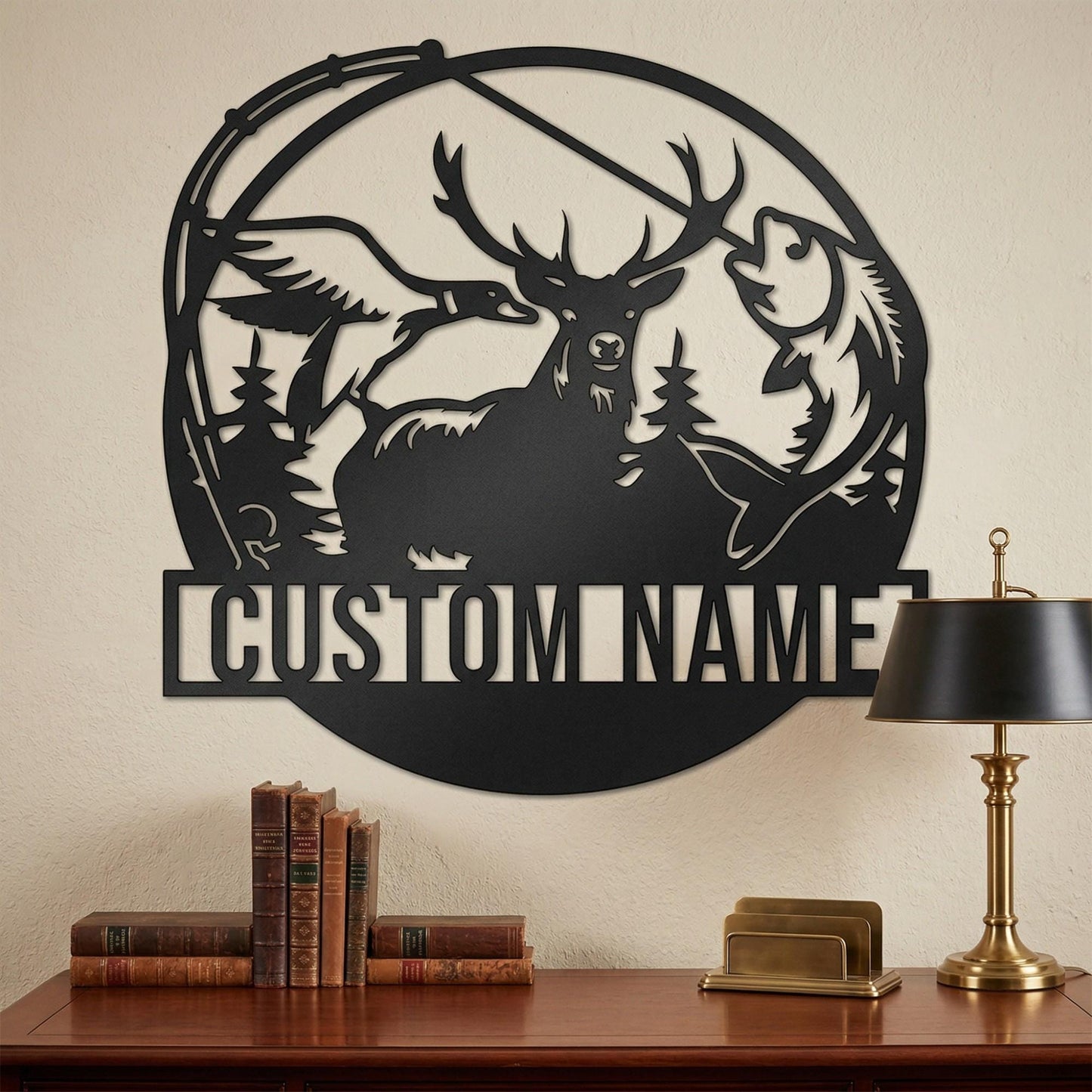 Personalized Deer Metal Sign Wall Art, Custom Fishing and Hunting Decor for Cabin