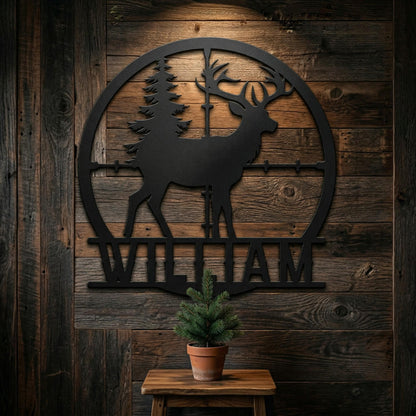Personalized Deer metal sign Wall Art, Custom Hunting Gear Accessories for Man Cav