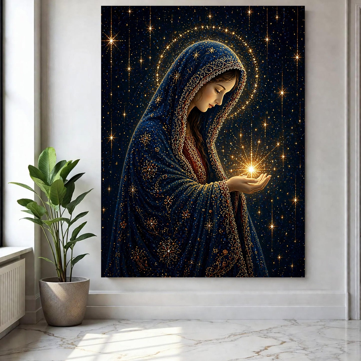 Virgin Mary Starry Night Canvas Wall Art