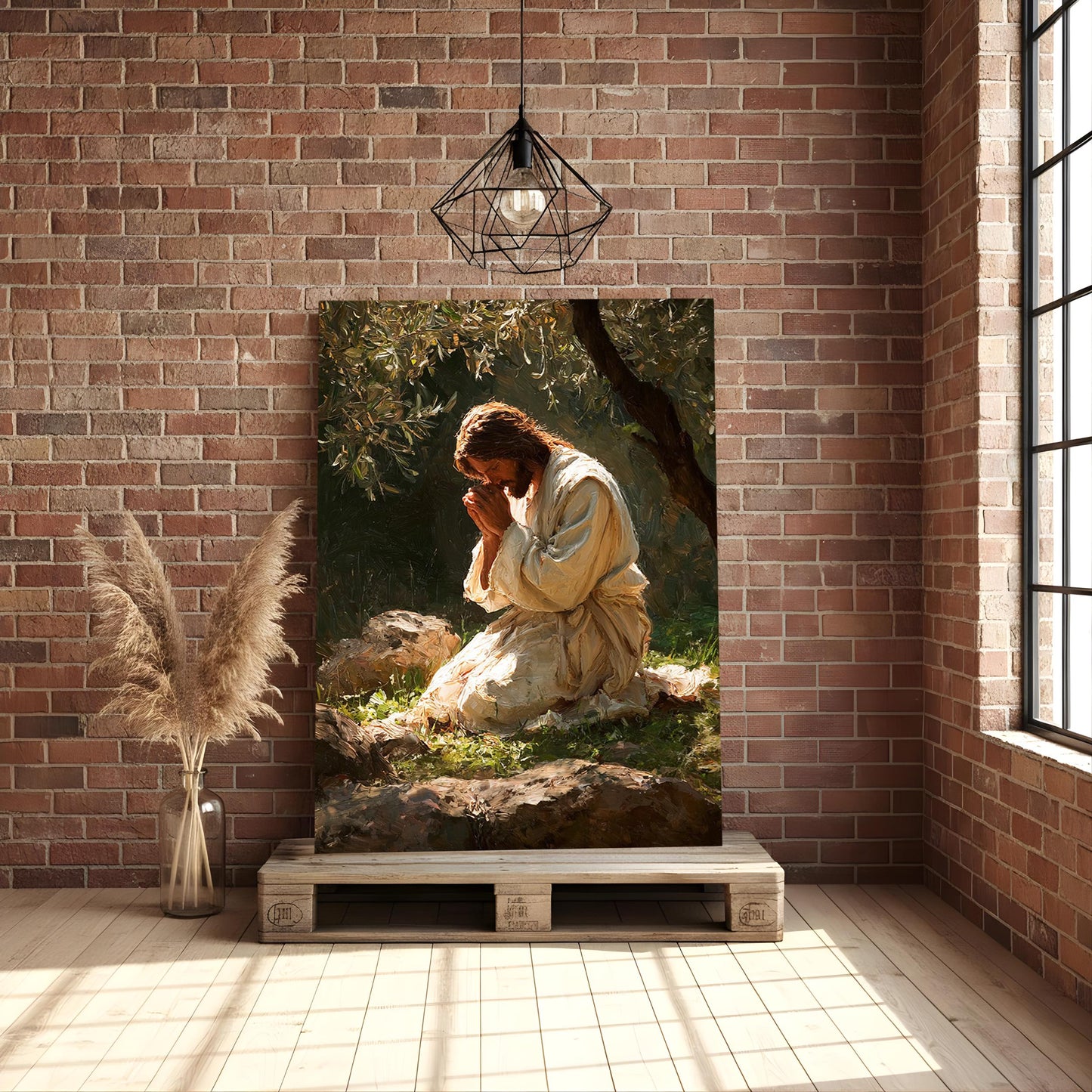 Jesus Praying in Gethsemane Canvas – Christian Wall Art of Faith
