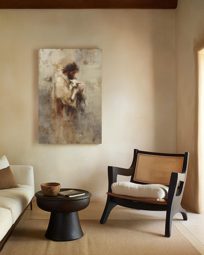 Jesus Holding Lamb Canvas Art: Modern Christian Wall Decor