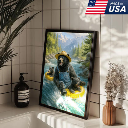 Bear River Adventure Canvas Wall Art – Cute Bear Family Wall Decor for Cabin & Nature Lovers