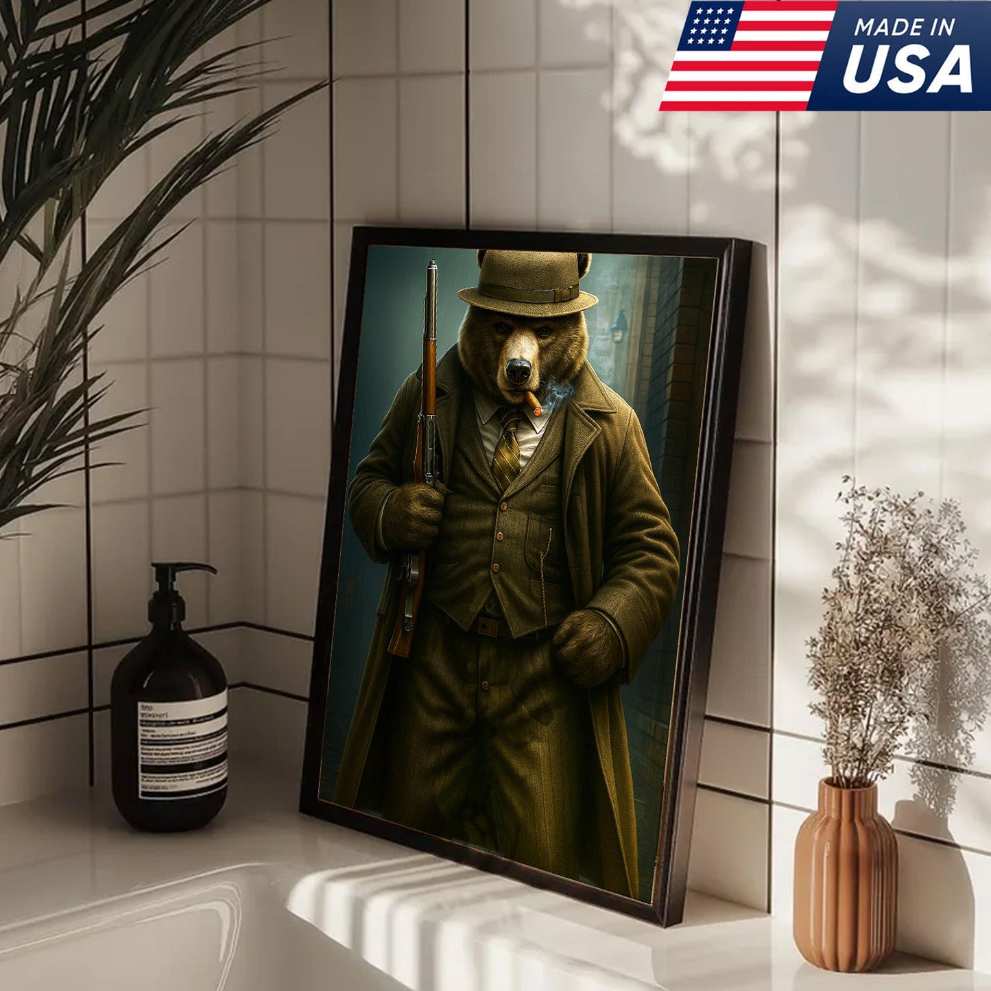 Vintage Gentleman Bear Hunter Canvas – Rustic Lodge Wall Art for Hunters & Outdoorsmen