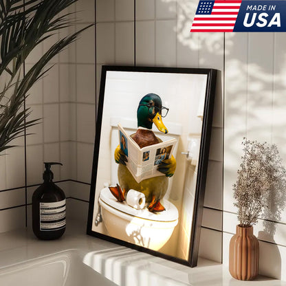 Funny Duck Bathroom Canvas Wall Art – Unique Gift for Hunters, Wildlife Lovers & Cabin Decor