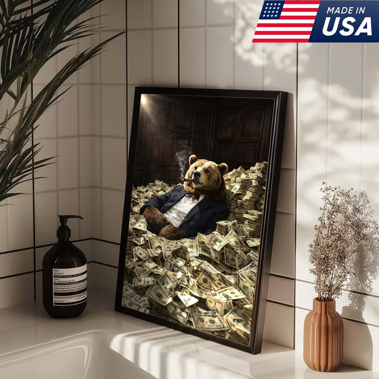 Luxury Bear Wall Art Canvas Print, Powerful Wealth Animal Portrait Illustration