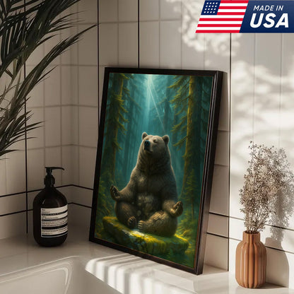 Zen Bear Wall Art – Meditating Bear Canvas for Cabin, Nature Lovers & Rustic Home Decor