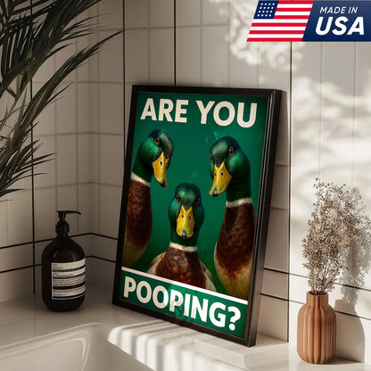Funny Duck Bathroom Canvas Wall Art – Mallard Humor Decor – Rustic Lodge or Cabin Gift