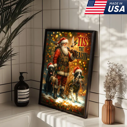 Rustic Christmas Hunting Canvas Art - Santa with Hunting Dogs and Ducks Holiday Wall Decor