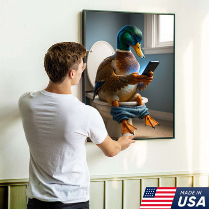 Funny Duck on Toilet Canvas Wall Art – Hilarious Gift for Men, Husband or Bathroom Decor