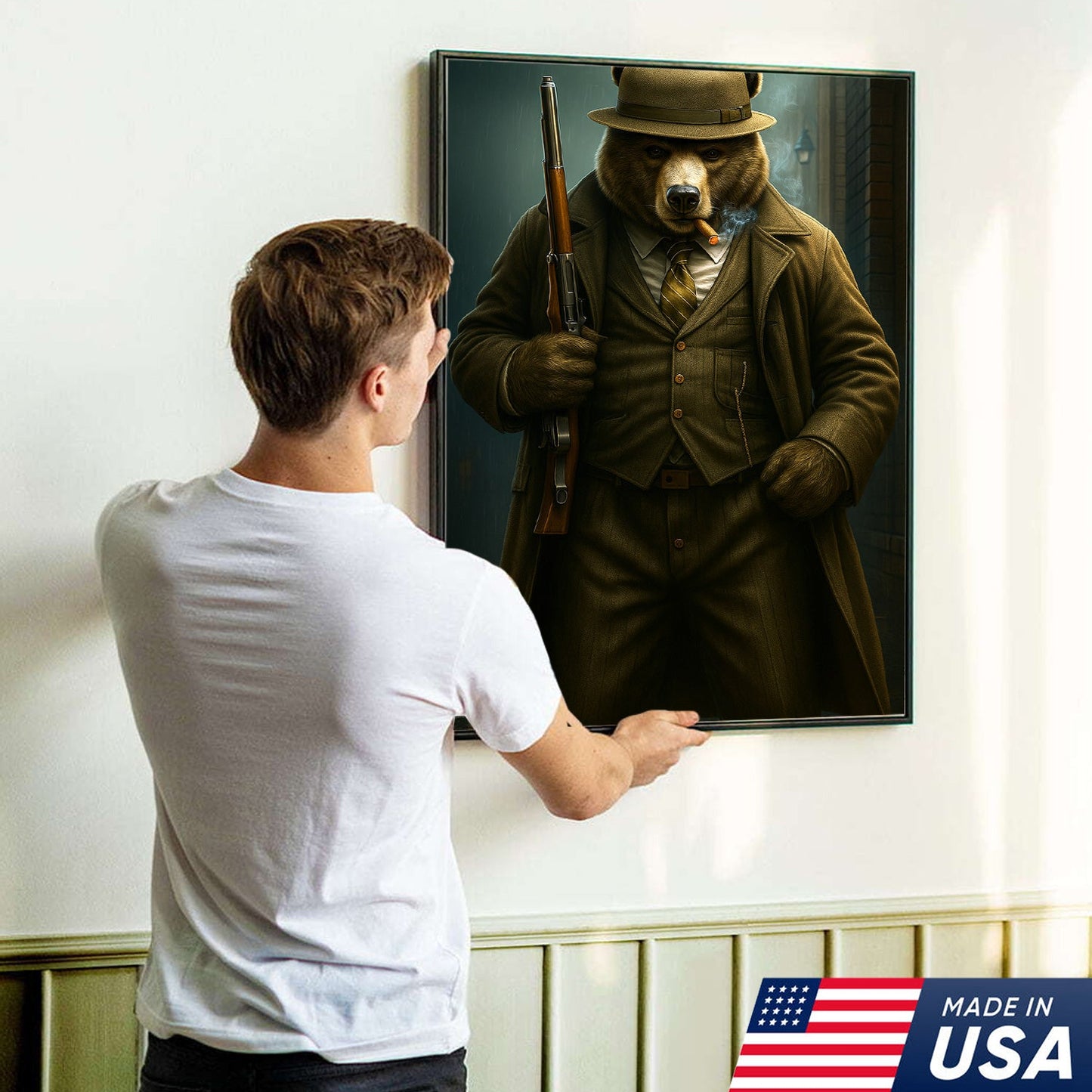 Vintage Gentleman Bear Hunter Canvas – Rustic Lodge Wall Art for Hunters & Outdoorsmen