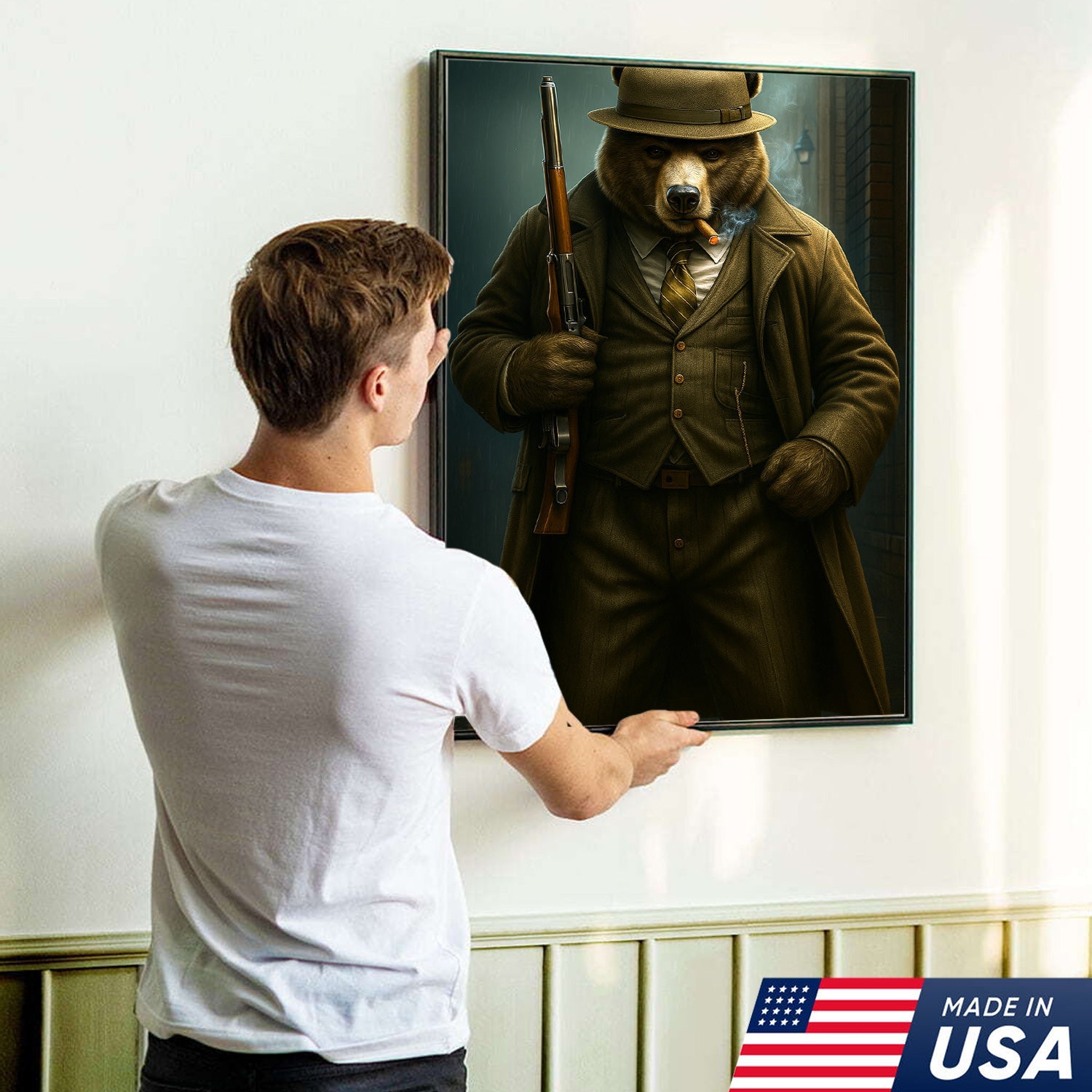 Vintage Gentleman Bear Hunter Canvas – Rustic Lodge Wall Art for Hunters & Outdoorsmen