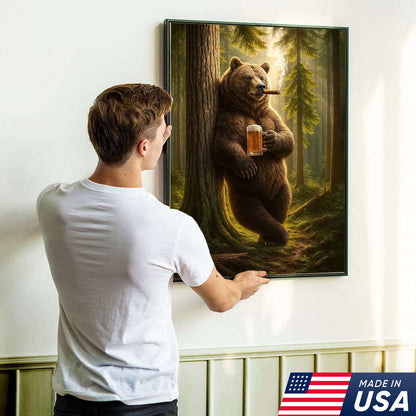 Rustic Bear in Forest Canvas Wall Art, Woodland Animal Decor, Nature Landscape Home Decoration