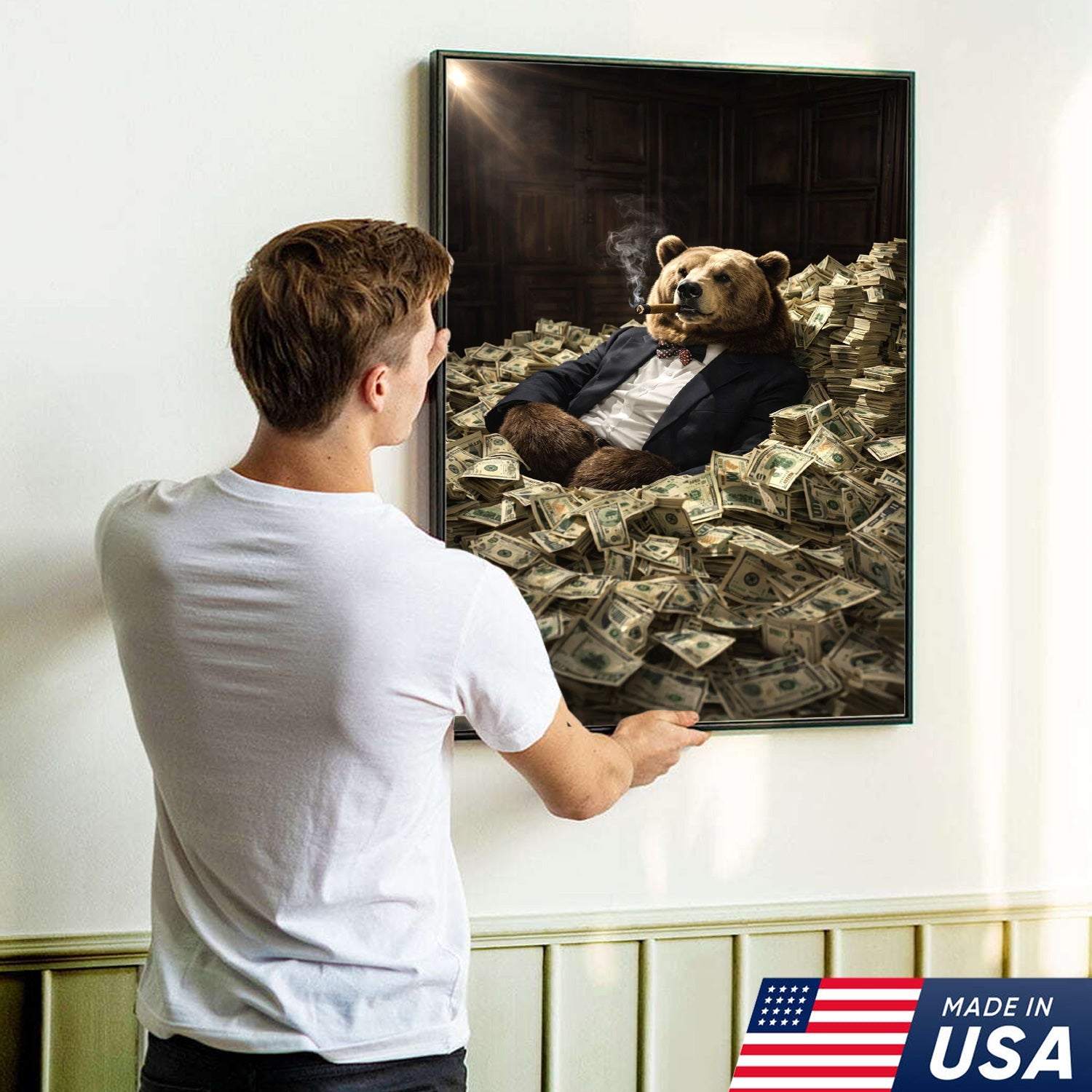 Luxury Bear Wall Art Canvas Print, Powerful Wealth Animal Portrait Illustration