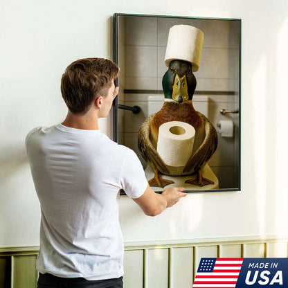Funny Duck Bathroom Canvas Wall Art – Rustic Toilet Canvas for Cabin, Lodge & Man Cave Decor