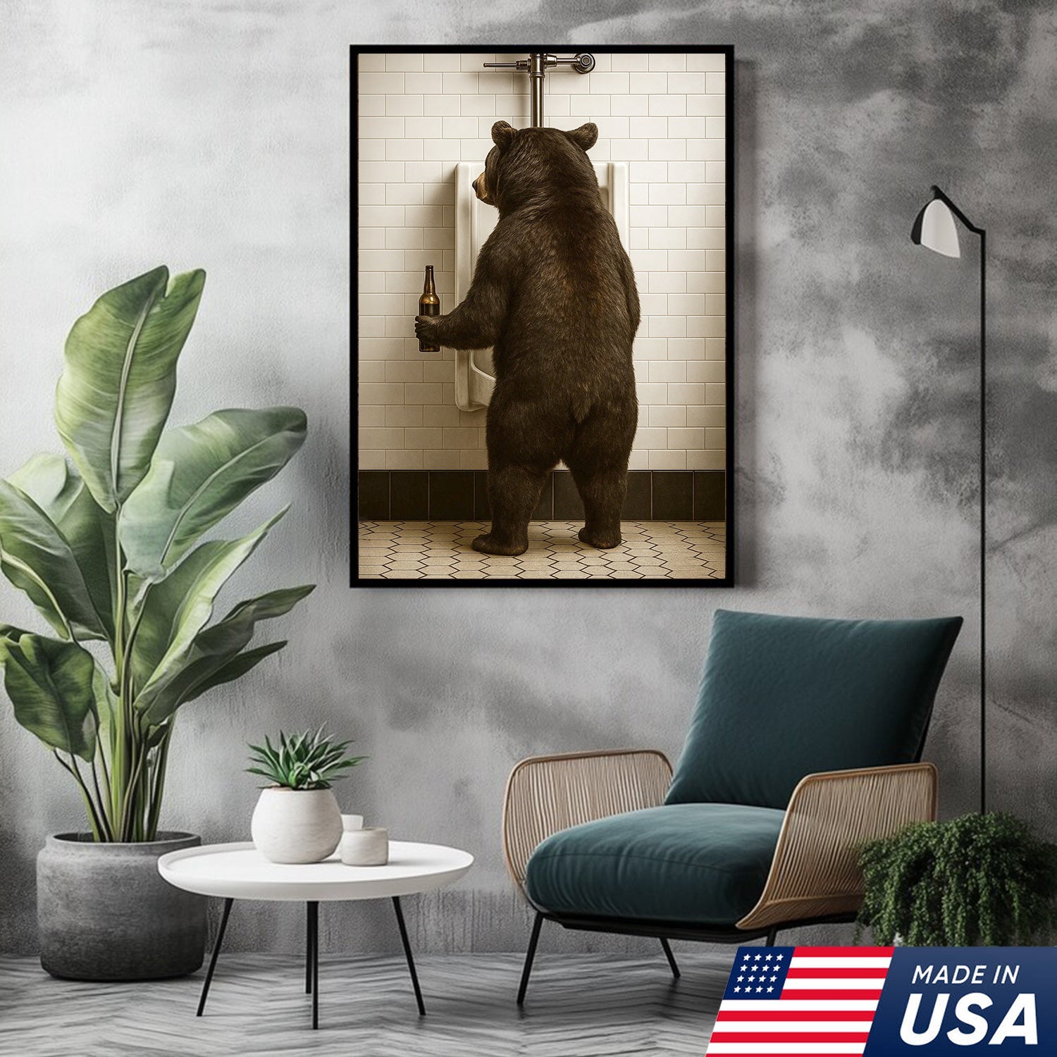 Funny Black Bear Canvas Wall Art – Hilarious Bathroom Humor Decor – Rustic Cabin Lodge Gag Gift