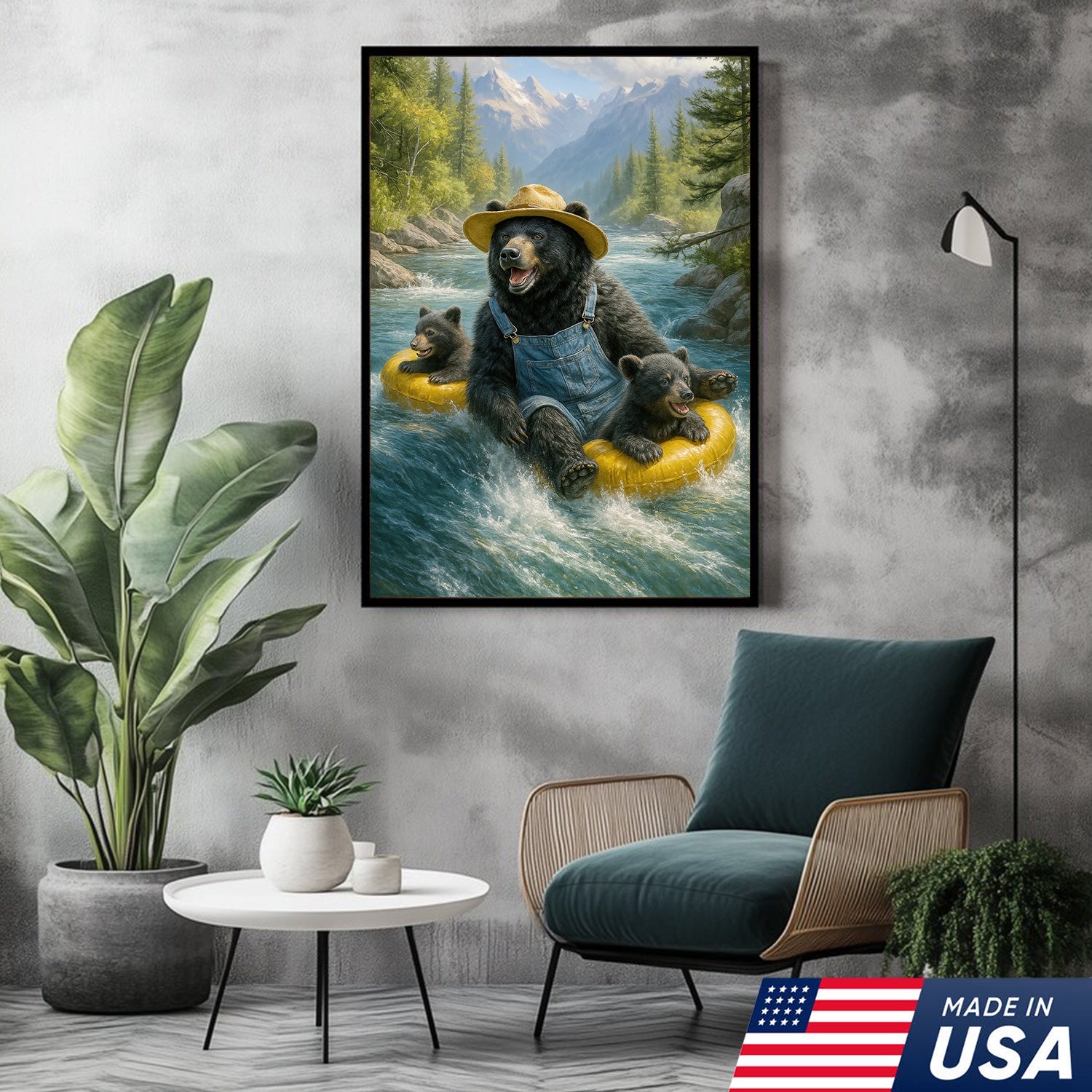Bear River Adventure Canvas Wall Art – Cute Bear Family Wall Decor for Cabin & Nature Lovers