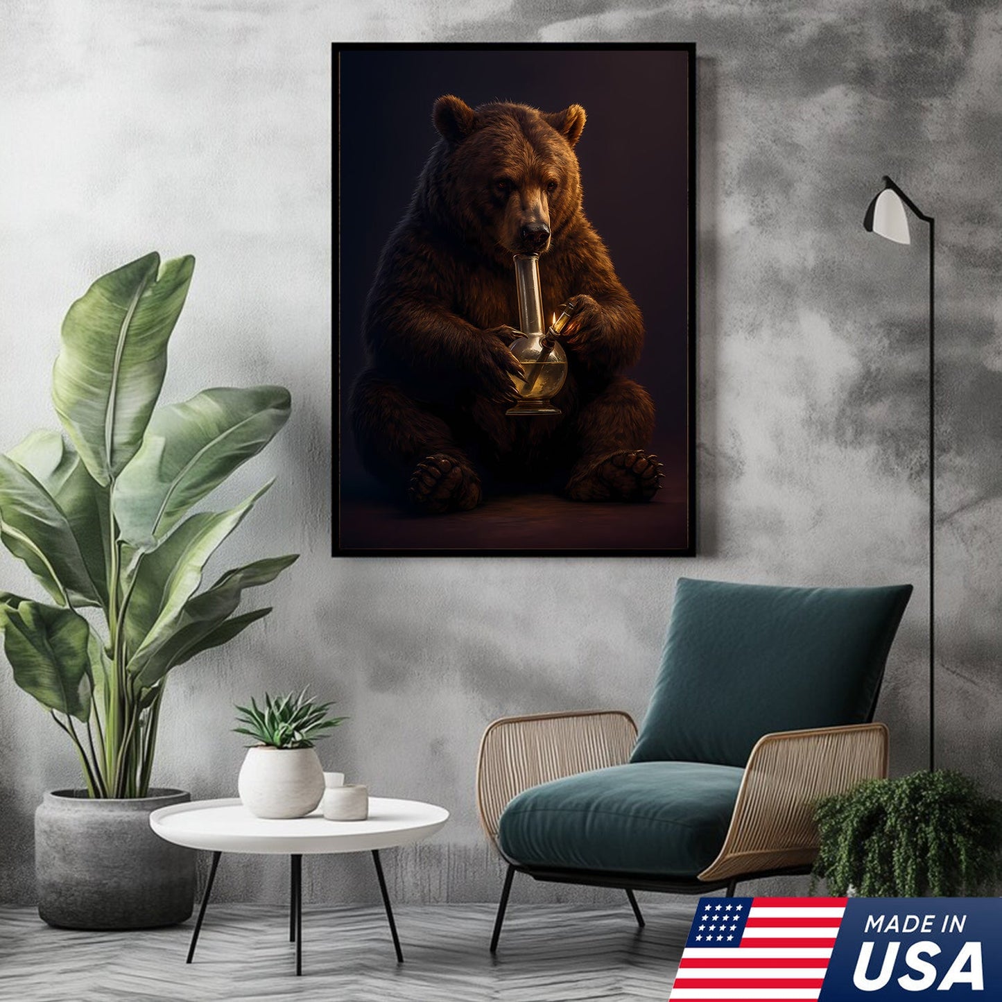 Rustic Bear Smoking Canvas Wall Art – Funny Cabin Decor for Hunters & Outdoor Lovers