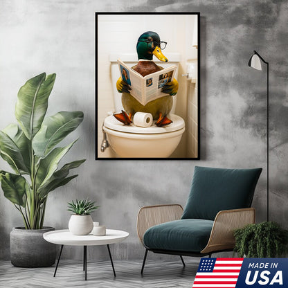 Funny Duck Bathroom Canvas Wall Art – Unique Gift for Hunters, Wildlife Lovers & Cabin Decor