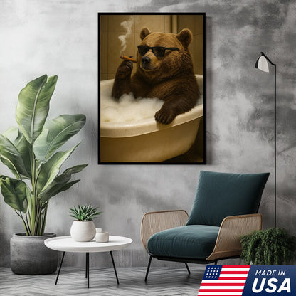 Cool Bear Canvas Wall Art – Funny Relaxing Bathtub Gift for Hunters & Outdoorsmen