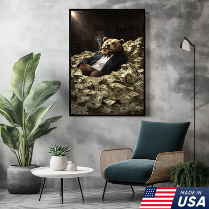 Luxury Bear Wall Art Canvas Print, Powerful Wealth Animal Portrait Illustration