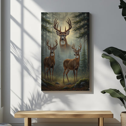 Deer Hunting Wall Art Canvas – Whitetail Bucks in Forest Print, Perfect Hunter Cabin Decor & Gift for Men