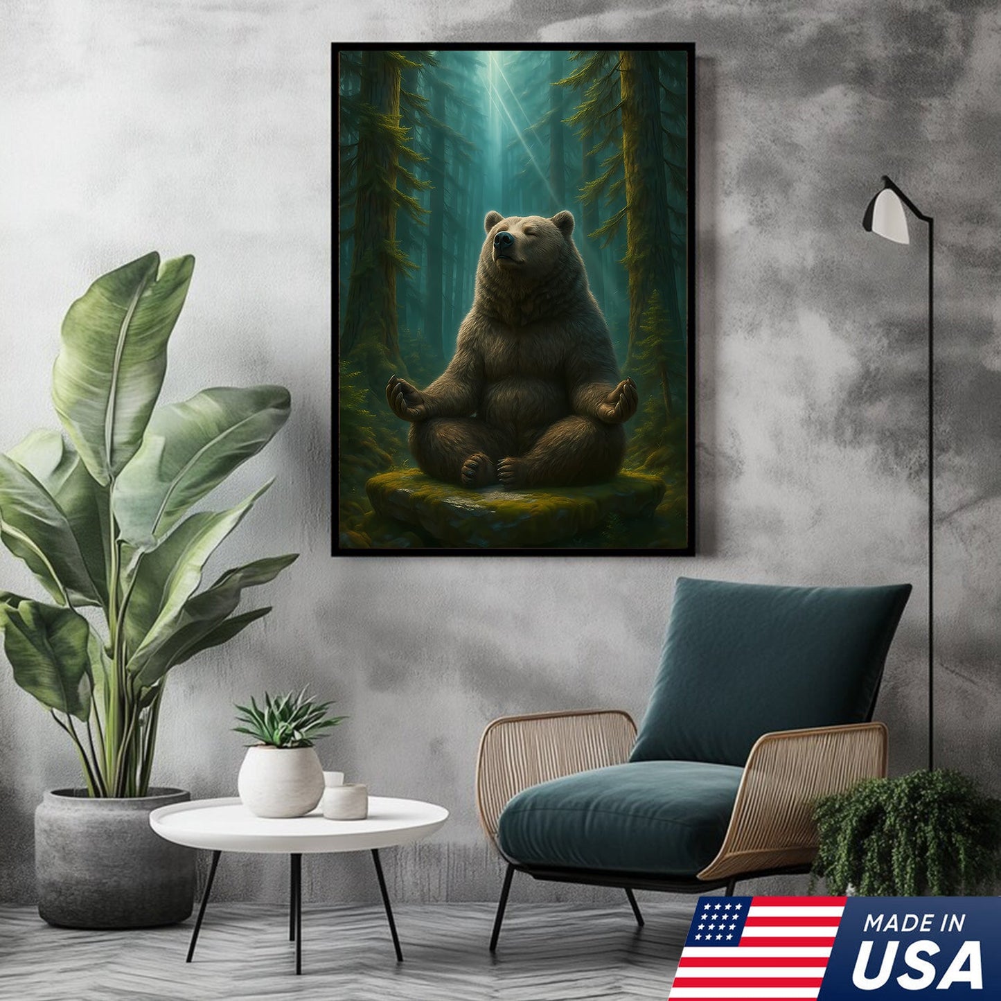 Zen Bear Wall Art – Meditating Bear Canvas for Cabin, Nature Lovers & Rustic Home Decor