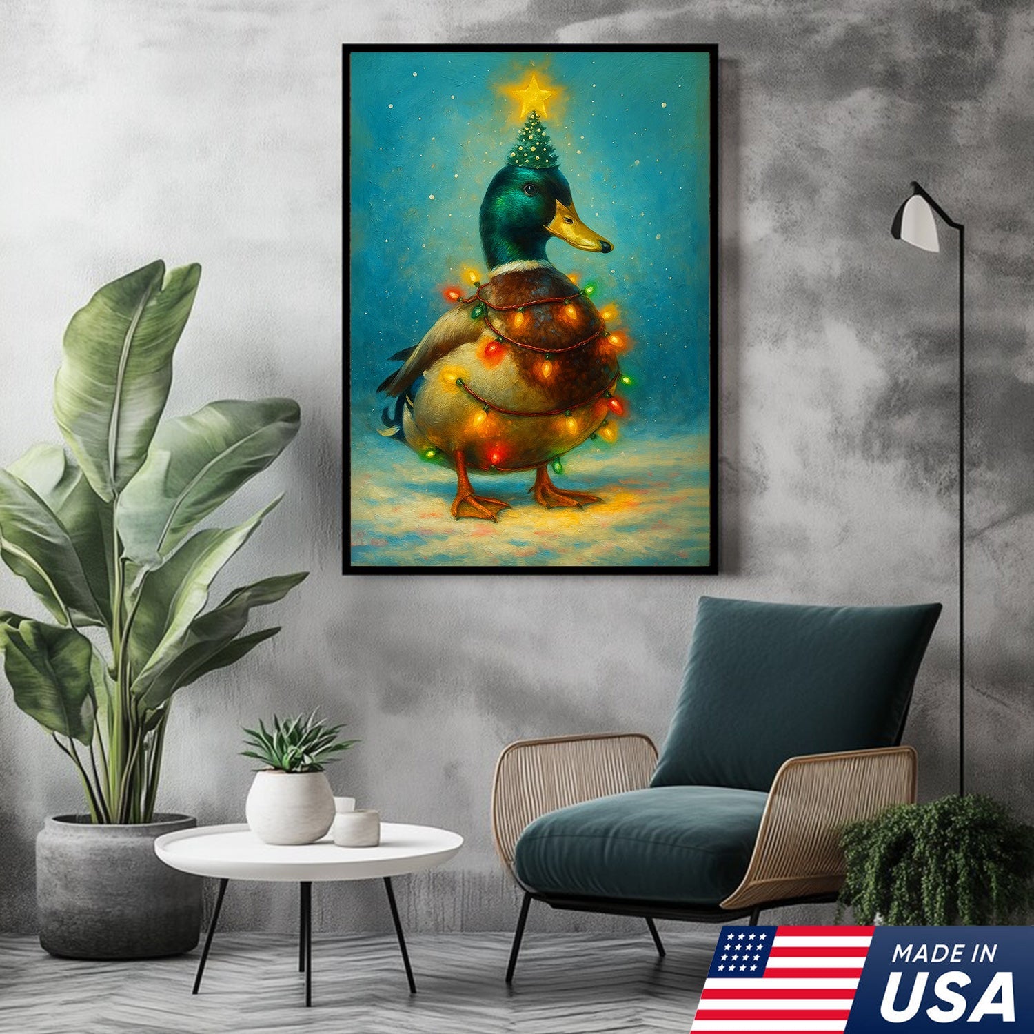 Funny Mallard Duck Christmas Canvas Wall Art – Festive Holiday Decor – Rustic Lodge Gift Idea