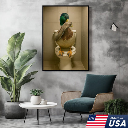 Funny Duck Bathroom Wall Art – Hilarious Rustic Toilet Canvas for Cabin, Lodge & Man Cave Decor