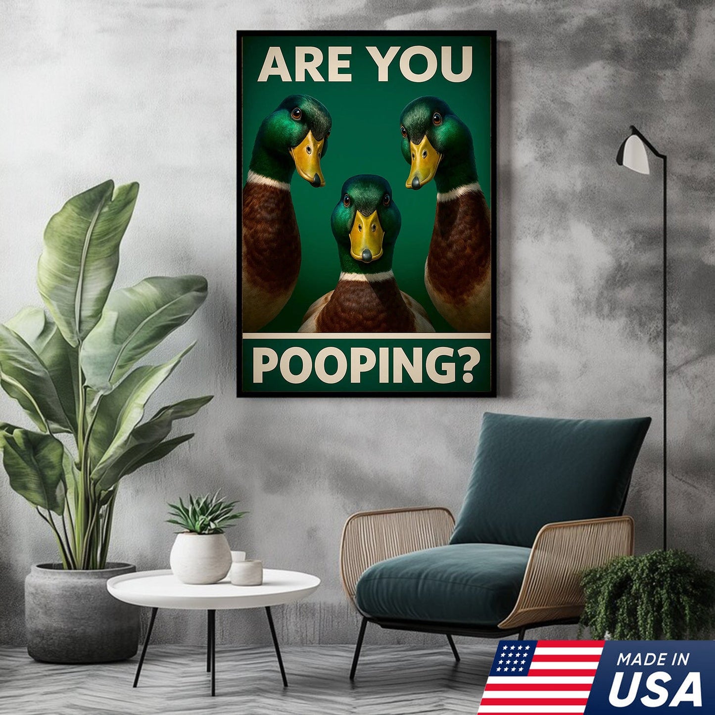 Funny Duck Bathroom Canvas Wall Art – Mallard Humor Decor – Rustic Lodge or Cabin Gift