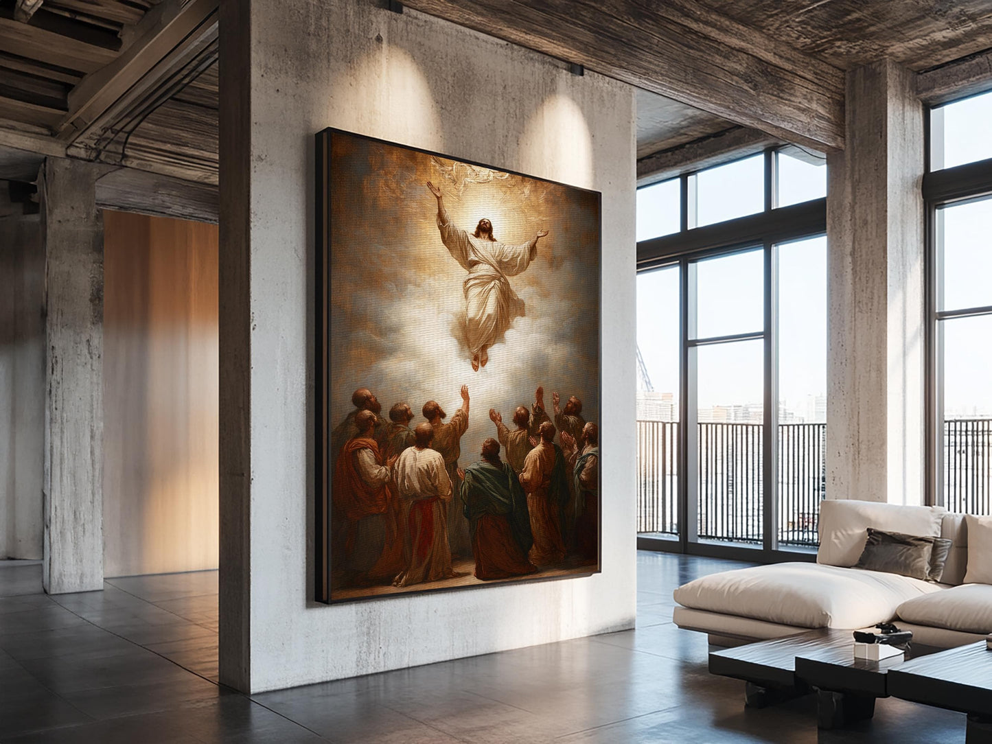 Ascension of Christ Rising into Heaven Framed Canvas Print Wall art