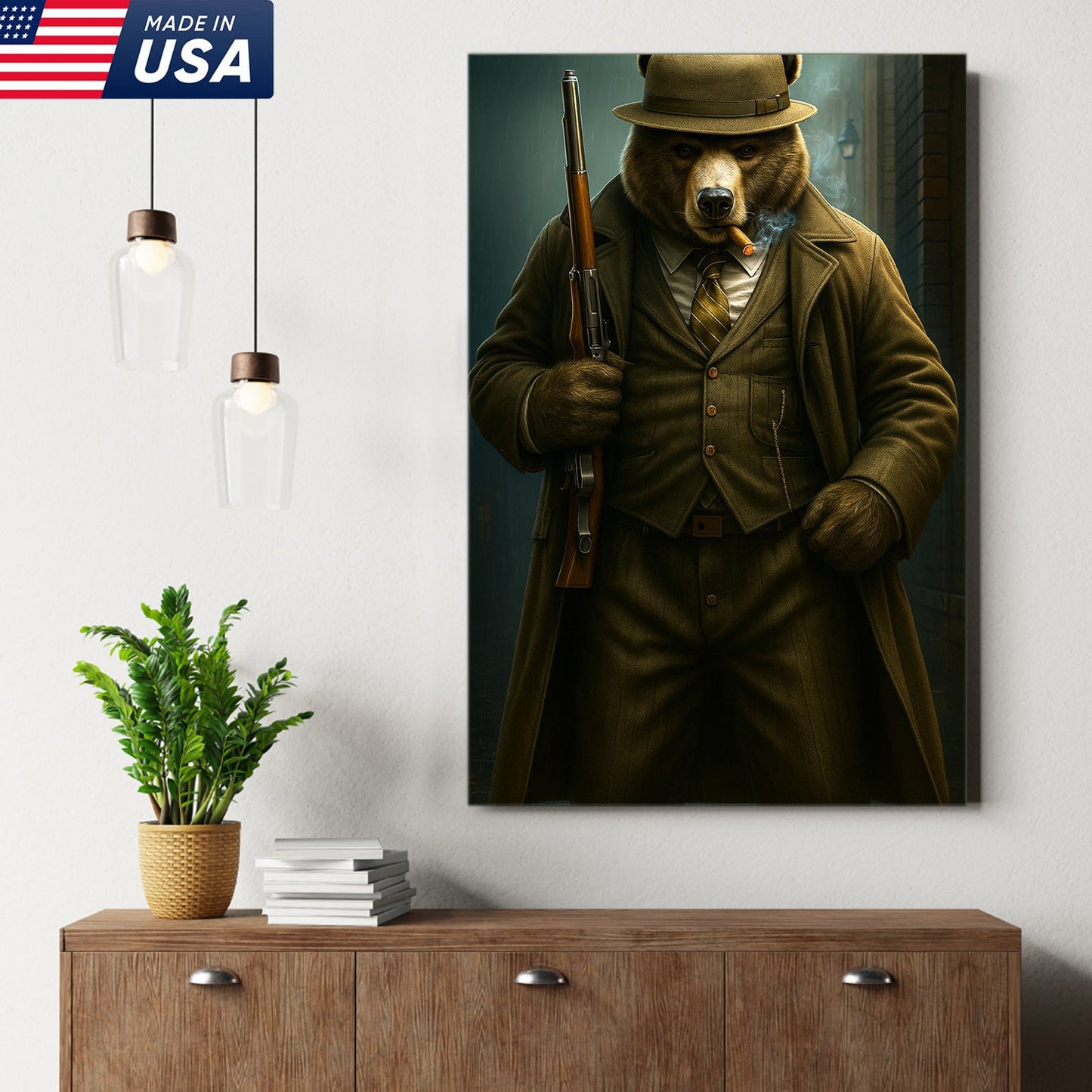 Vintage Gentleman Bear Hunter Canvas – Rustic Lodge Wall Art for Hunters & Outdoorsmen