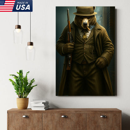 Vintage Gentleman Bear Hunter Canvas – Rustic Lodge Wall Art for Hunters & Outdoorsmen